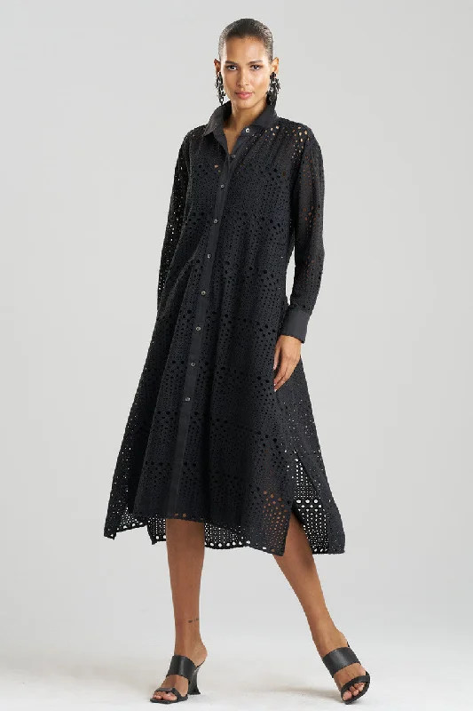 Polyester maxi dresses for easy - care and durability Polyester maxi dresses for easy - care and durability Round Eyelet Oversized Shirtdress