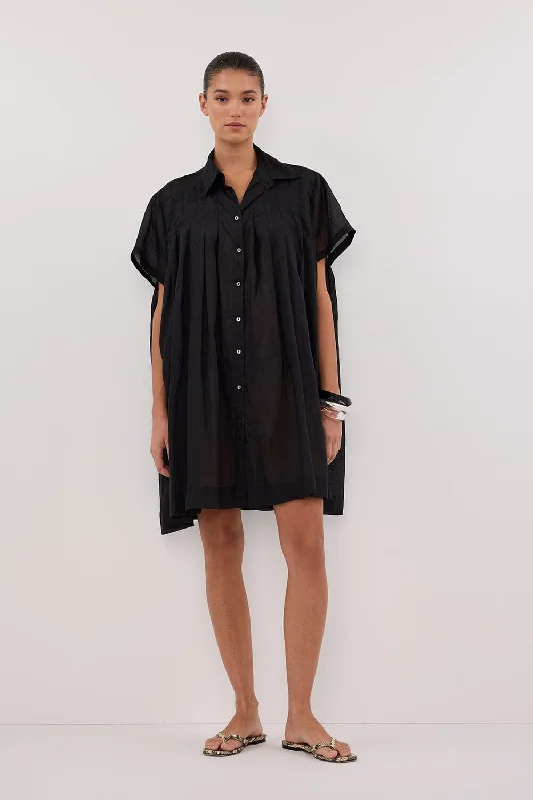 Mini dresses with one - shoulder designs CARMEL BLACK RAMIE MINI DRESS
