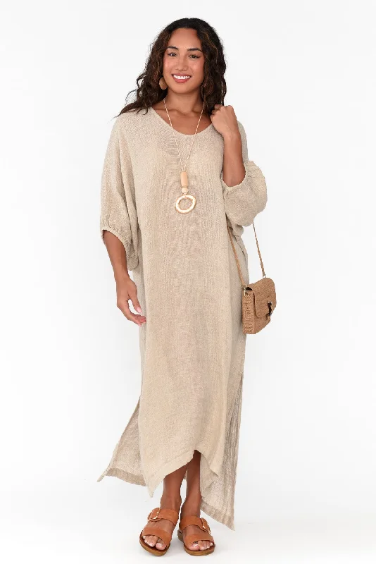 Midi dresses with geometric cutouts for a contemporary and edgy look Marcel Natural Linen Dress Midi dresses with geometric cutouts for a contemporary and edgy look Marcel Natural Linen Dress