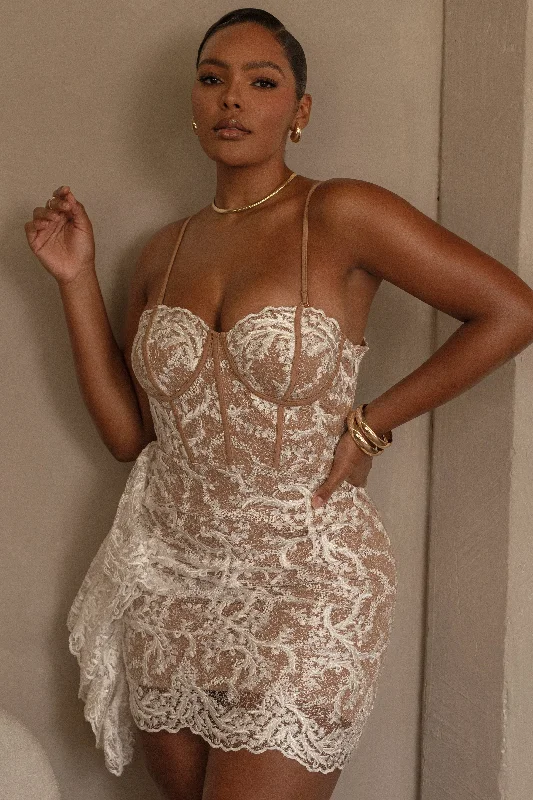 Mini dresses with mesh panels for a sexy and trendy look White Marilyn Lace Mini Dress