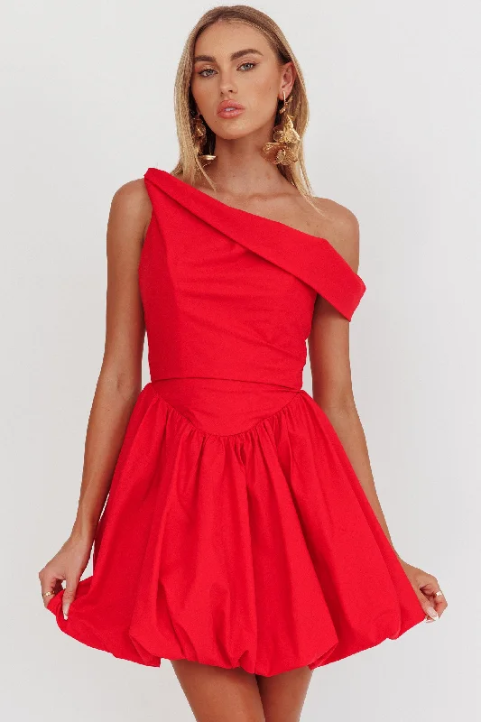 Mini dresses with wrap - around styles Celinda Asymmetric Neckline Balloon Mini Dress Red Mini dresses with wrap - around styles Celinda Asymmetric Neckline Balloon Mini Dress Red