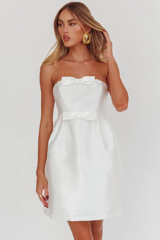Mini dresses with keyhole necklines Waylon Double Bow Mini Dress Off White