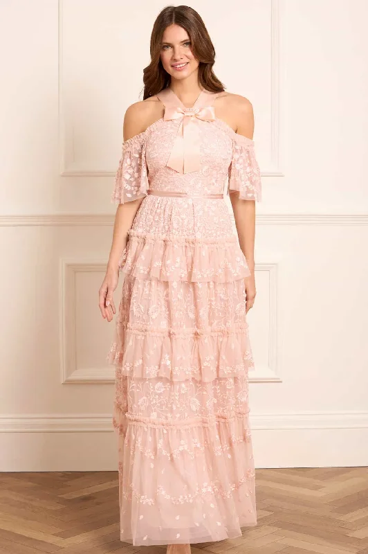 Sleeveless midi dresses with lace details for summer weddings Primrose Gown
