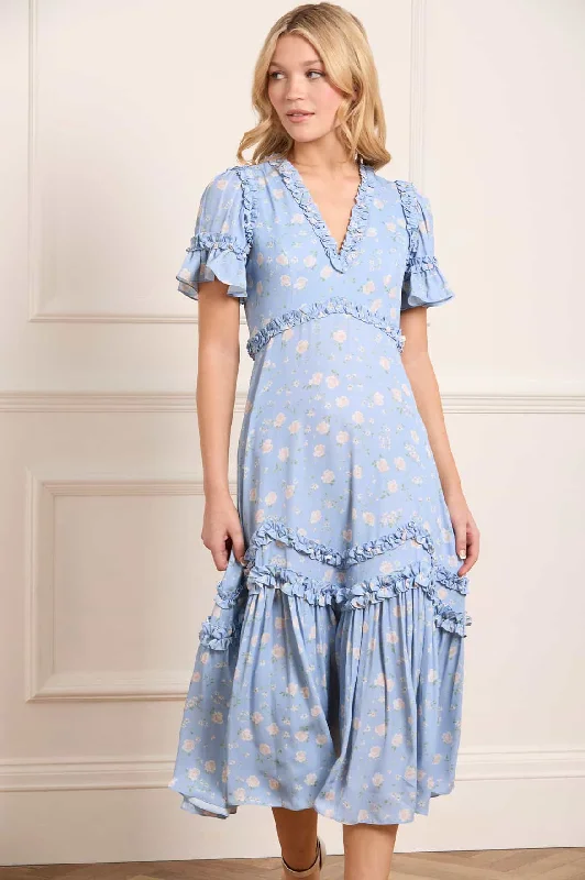 Maxi - inspired midi dresses with flowing fabrics for a beachy vibe Rose Ditsy Satin V-Neck Ballerina Dress Maxi - inspired midi dresses with flowing fabrics for a beachy vibe Rose Ditsy Satin V-Neck Ballerina Dress