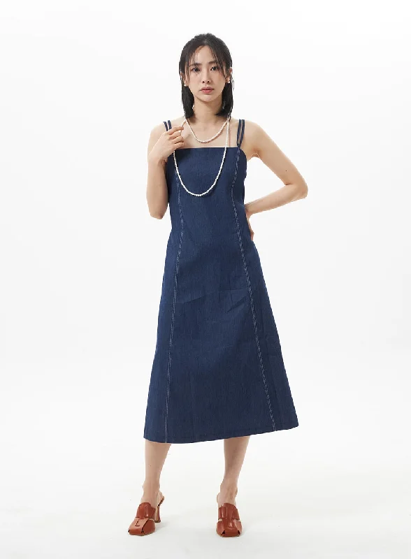 Midi dresses with ribbed textures for a unique and tactile appearance A-Line Denim Maxi Dress OA320 Midi dresses with ribbed textures for a unique and tactile appearance A-Line Denim Maxi Dress OA320