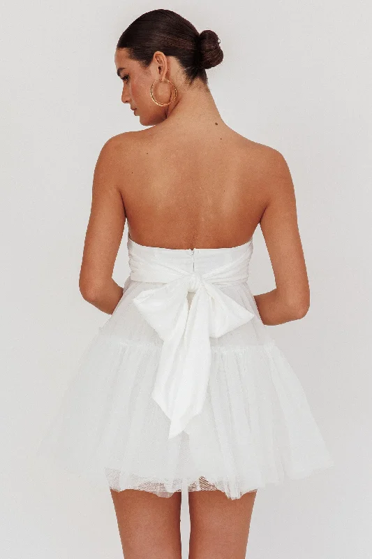 Mini dresses with criss - cross backs for a flirty look Dreamscape Strapless Tulle Mini Dress White Mini dresses with criss - cross backs for a flirty look Dreamscape Strapless Tulle Mini Dress White