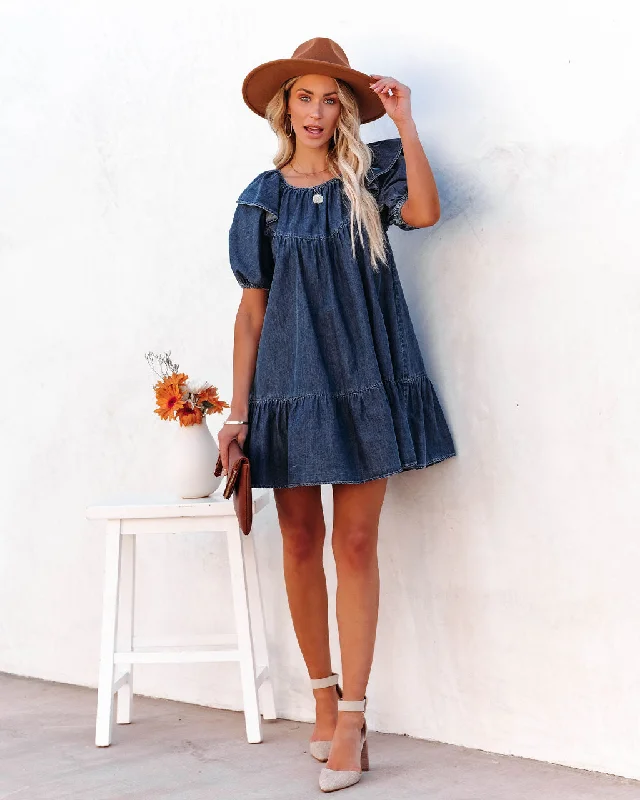 Mini dresses with pocket details for added functionality Luis Cotton Puff Sleeve Babydoll Dress - Dark Wash Mini dresses with pocket details for added functionality Luis Cotton Puff Sleeve Babydoll Dress - Dark Wash