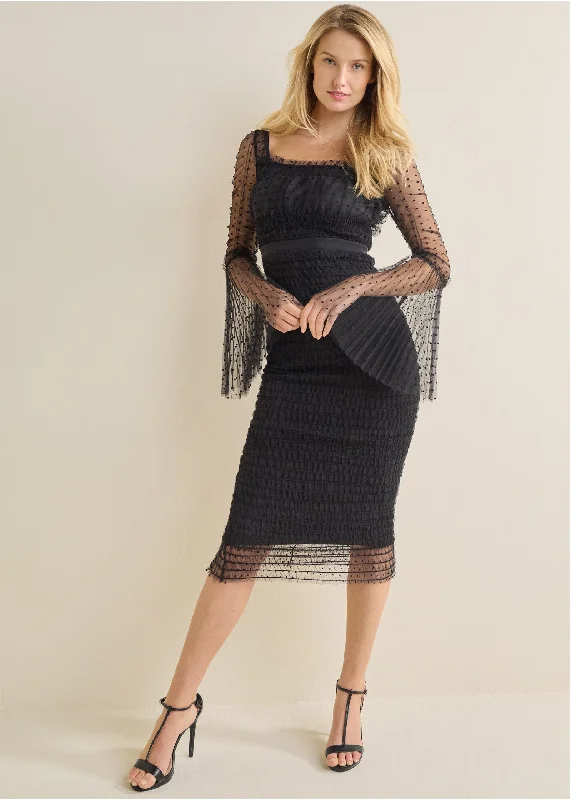 Wrap - style midi dresses in silk for a sophisticated office look Dotted Mesh Bodycon Dress - Black Wrap - style midi dresses in silk for a sophisticated office look Dotted Mesh Bodycon Dress - Black