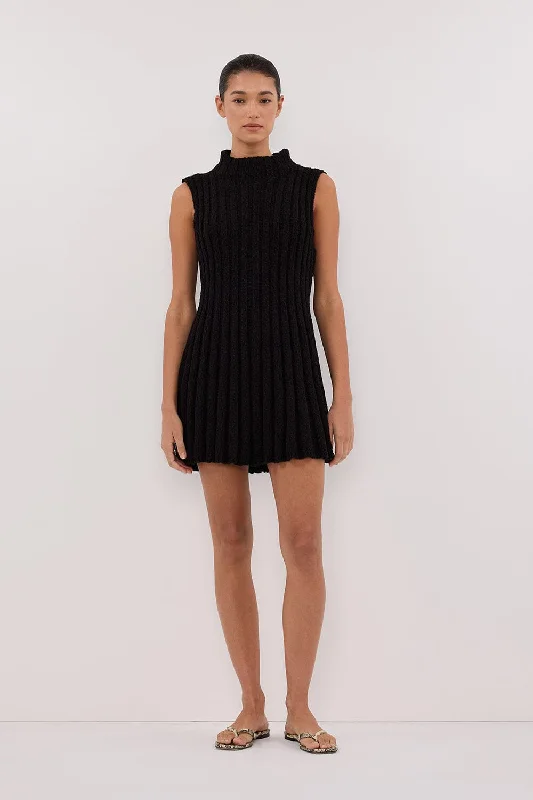 Sheer mini dresses with lace inserts VERO BLACK KNIT MINI DRESS