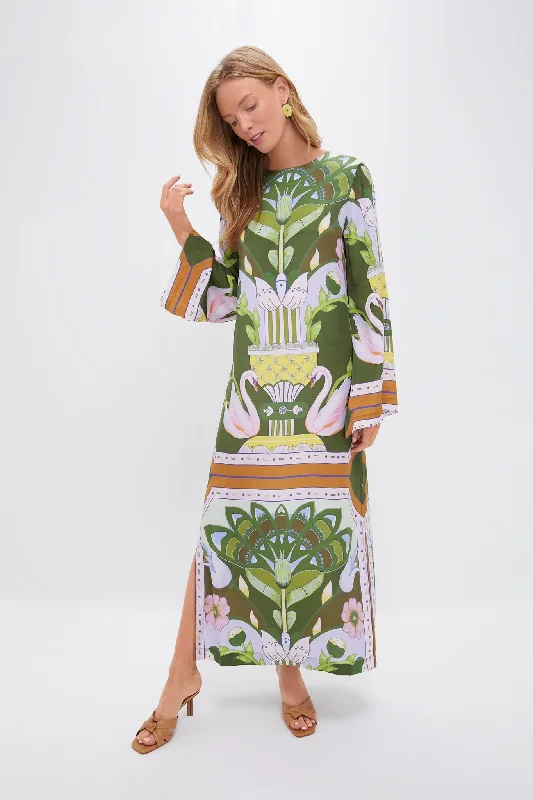 Midi dresses with pom - pom trims for a playful and festive look Green Multicolor Print Lilian Dress Midi dresses with pom - pom trims for a playful and festive look Green Multicolor Print Lilian Dress
