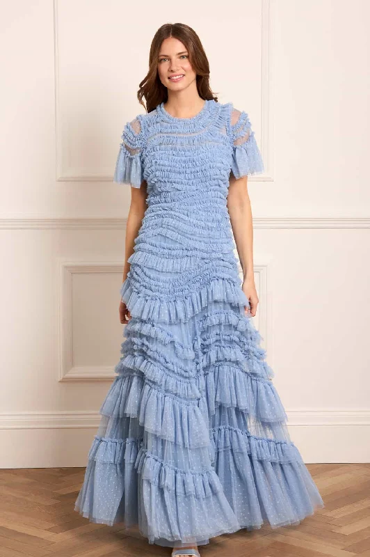 Midi dresses with pom - pom trims for a playful and festive look Wild Rose Short Sleeve Gown Midi dresses with pom - pom trims for a playful and festive look Wild Rose Short Sleeve Gown