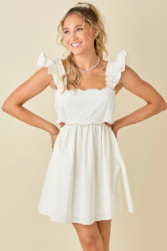Mini dresses with button - down fronts Caroline Ruffle Straps Mini Dress
