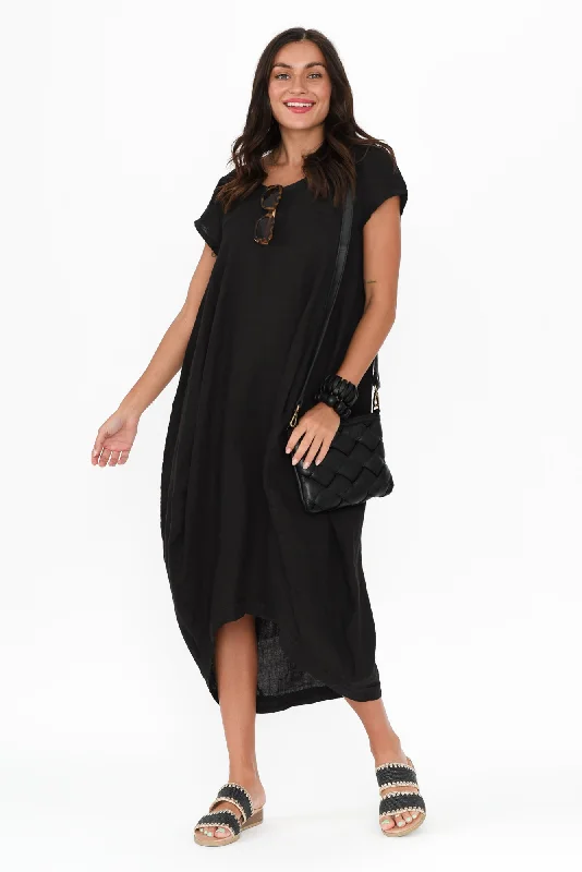 Midi dresses with off - the - shoulder necklines for a flirty look Verity Black Linen Dress Midi dresses with off - the - shoulder necklines for a flirty look Verity Black Linen Dress