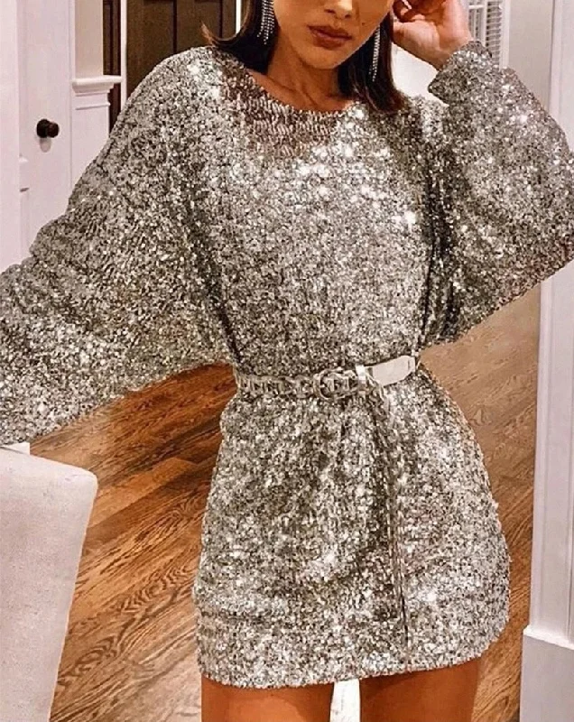 Mini dresses with criss - cross backs for a flirty look Leora Sequin Mini Dress