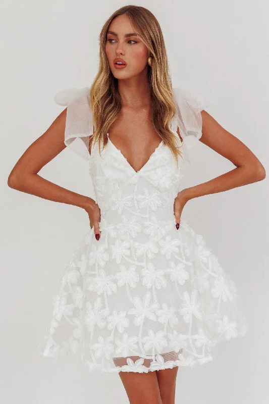 Mini dresses with embroidered details for a unique touch Mykonos Morning Tied Shoulder Mini Dress Embroidered Palm White Mini dresses with embroidered details for a unique touch Mykonos Morning Tied Shoulder Mini Dress Embroidered Palm White
