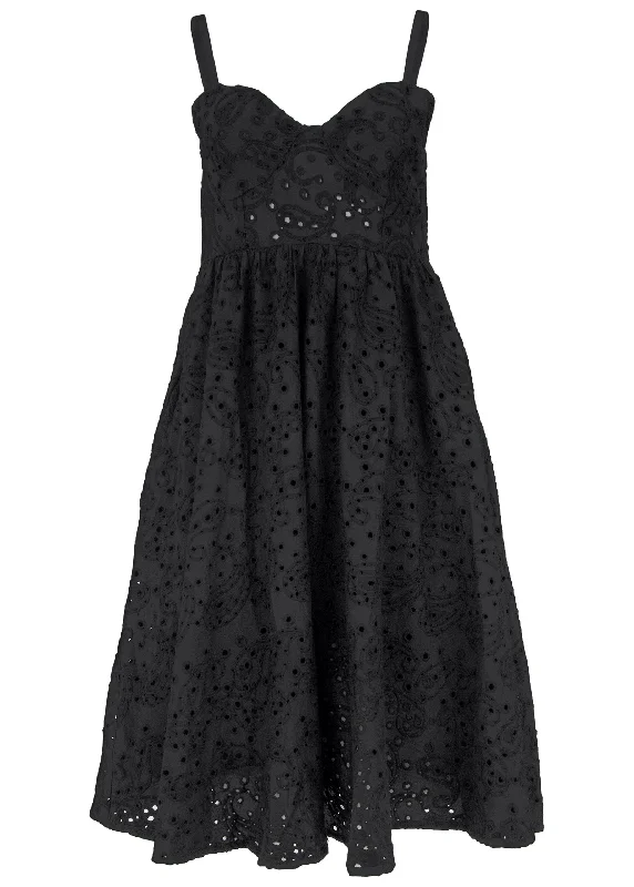 Midi dresses with tiered skirts for a bohemian festival look Paisley Eyelet Dress - Black Midi dresses with tiered skirts for a bohemian festival look Paisley Eyelet Dress - Black