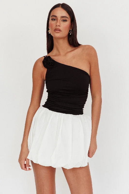 Mini dresses with cold - shoulder designs Corinthia One-Shoulder Bubble Mini Dress Black/White Mini dresses with cold - shoulder designs Corinthia One-Shoulder Bubble Mini Dress Black/White