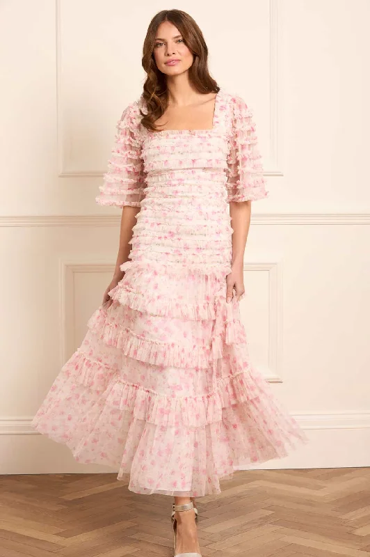 Midi dresses with side slits for a sexy and elegant appearance Rose Ditsy Short Sleeve Ankle Gown Midi dresses with side slits for a sexy and elegant appearance Rose Ditsy Short Sleeve Ankle Gown