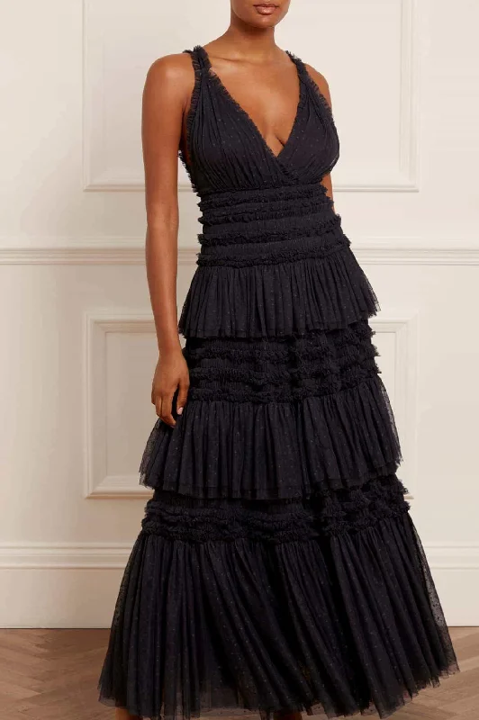 Midi dresses with V - necklines for a flattering and elongating effect Candice Gown