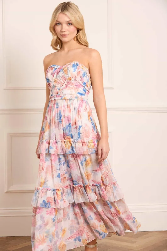 Midi dresses with embroidered accents for a unique and detailed design Mariannes Floral Chiffon Strapless Ankle Gown Midi dresses with embroidered accents for a unique and detailed design Mariannes Floral Chiffon Strapless Ankle Gown