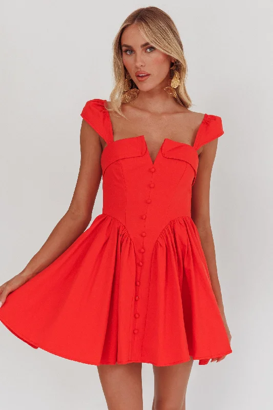 Mini dresses with criss - cross backs for a flirty look Morning Meadows Button Front Mini Dress Red Mini dresses with criss - cross backs for a flirty look Morning Meadows Button Front Mini Dress Red