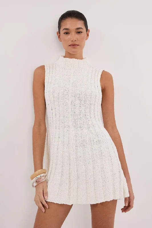 Ruffled mini dresses for a romantic touch VERO OFF WHITE KNIT MINI DRESS