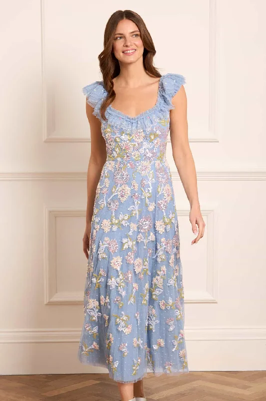 Midi dresses with puff sleeves for a vintage - inspired look Sequin Dandelion Ruffle Ballerina Dress Midi dresses with puff sleeves for a vintage - inspired look Sequin Dandelion Ruffle Ballerina Dress