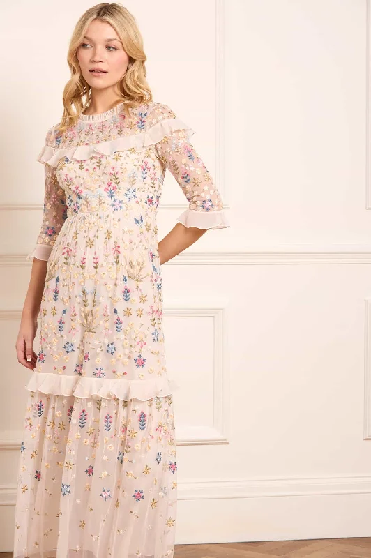 Midi dresses with animal prints for a bold and confident appearance Flowerbed Embroidery Ankle Gown Midi dresses with animal prints for a bold and confident appearance Flowerbed Embroidery Ankle Gown