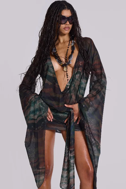 Mini dresses with criss - cross backs for a flirty look Aria Mesh Plunge Mini Dress in Labyrinth Mini dresses with criss - cross backs for a flirty look Aria Mesh Plunge Mini Dress in Labyrinth