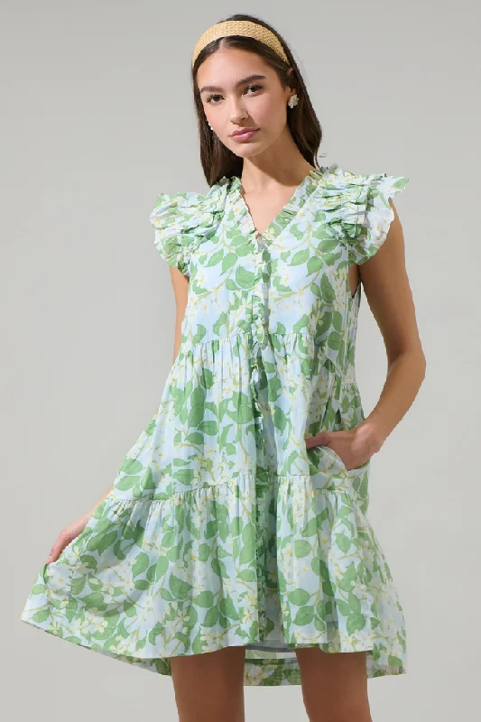Mini dresses with button - down fronts Kainy Floral Marlan Ruffle Mini Dress