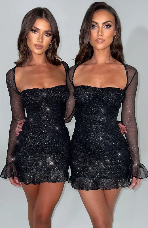 Mini dresses with high - low hems for a modern twist Brea Mini Dress - Black Sparkle Mini dresses with high - low hems for a modern twist Brea Mini Dress - Black Sparkle