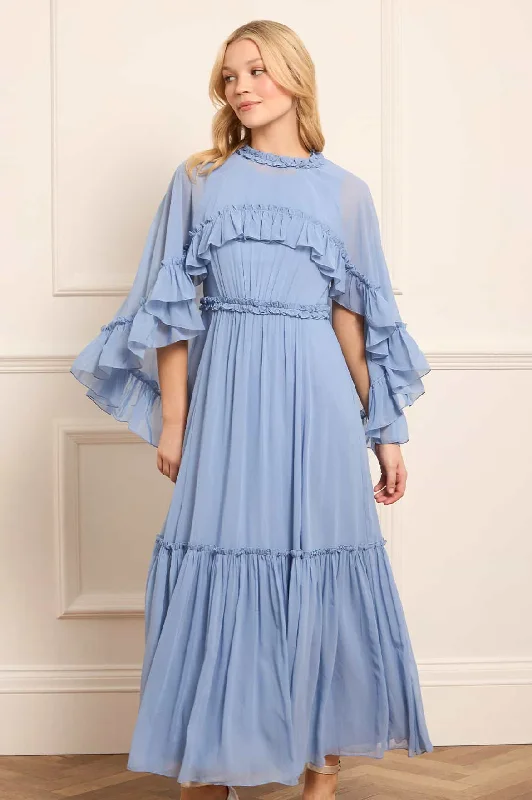 Midi dresses with ruffled sleeves for a more feminine and voluminous look Harper Chiffon Cape Ankle Gown Midi dresses with ruffled sleeves for a more feminine and voluminous look Harper Chiffon Cape Ankle Gown