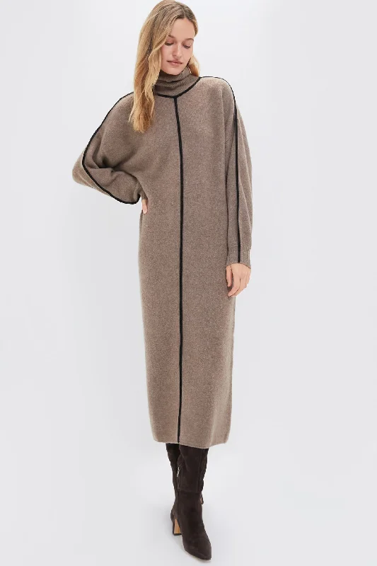Wrap - style midi dresses in silk for a sophisticated office look Mushroom and Black Apres Dress Wrap - style midi dresses in silk for a sophisticated office look Mushroom and Black Apres Dress