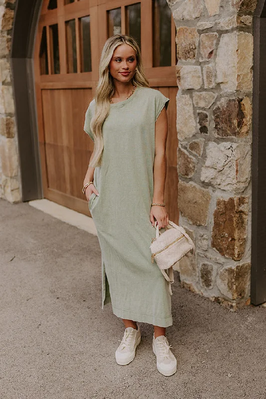 Midi dresses with embroidered accents for a unique and detailed design Beach Daydream Vintage Wash Midi Dress in Sage Midi dresses with embroidered accents for a unique and detailed design Beach Daydream Vintage Wash Midi Dress in Sage