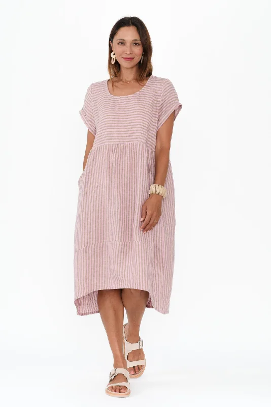 Sheath midi dresses with beaded embellishments for a formal occasion Liana Beige Stripe Linen Dress Sheath midi dresses with beaded embellishments for a formal occasion Liana Beige Stripe Linen Dress