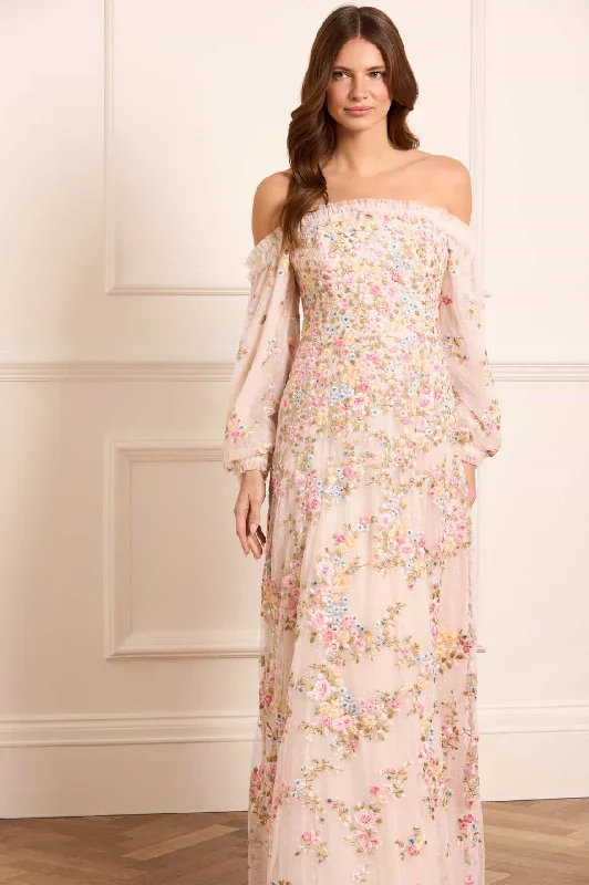 Midi dresses with side slits for a sexy and elegant appearance Lunaria Wreath Off-Shoulder Long Sleeve Gown Midi dresses with side slits for a sexy and elegant appearance Lunaria Wreath Off-Shoulder Long Sleeve Gown