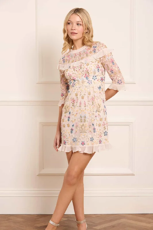 Midi dresses with puff sleeves for a vintage - inspired look Flowerbed Embroidery Mini Dress Midi dresses with puff sleeves for a vintage - inspired look Flowerbed Embroidery Mini Dress