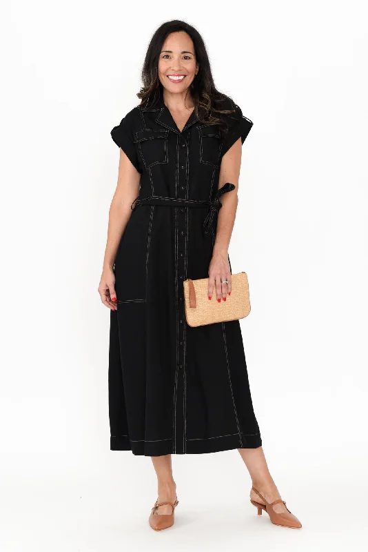 Midi dresses with geometric cutouts for a contemporary and edgy look Patricia Black Cotton Blend Tie Dress Midi dresses with geometric cutouts for a contemporary and edgy look Patricia Black Cotton Blend Tie Dress
