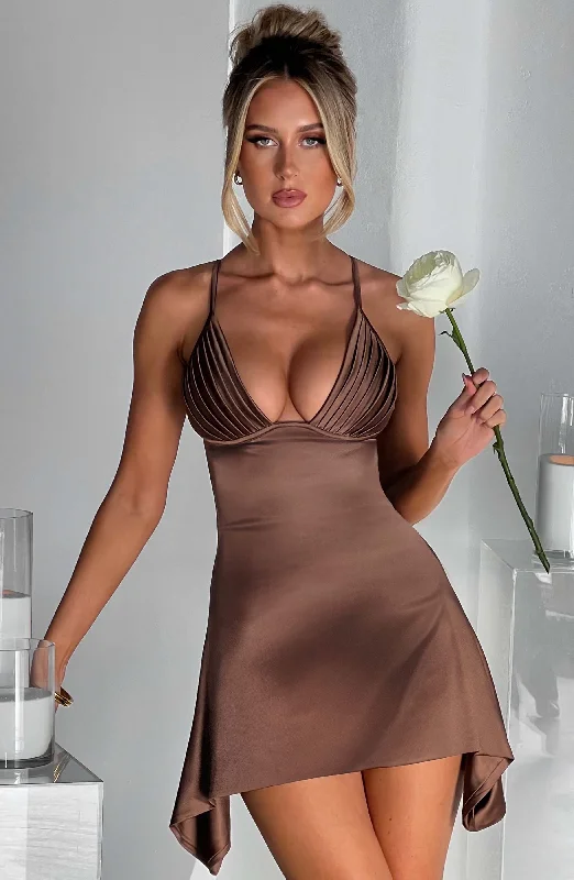 Mini dresses with fringe for a bohemian style Clarise Mini Dress - Chocolate