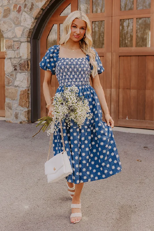 Midi dresses with ribbed textures for a unique and tactile appearance Countryside Retreat Floral Embroidered Midi Dress Midi dresses with ribbed textures for a unique and tactile appearance Countryside Retreat Floral Embroidered Midi Dress