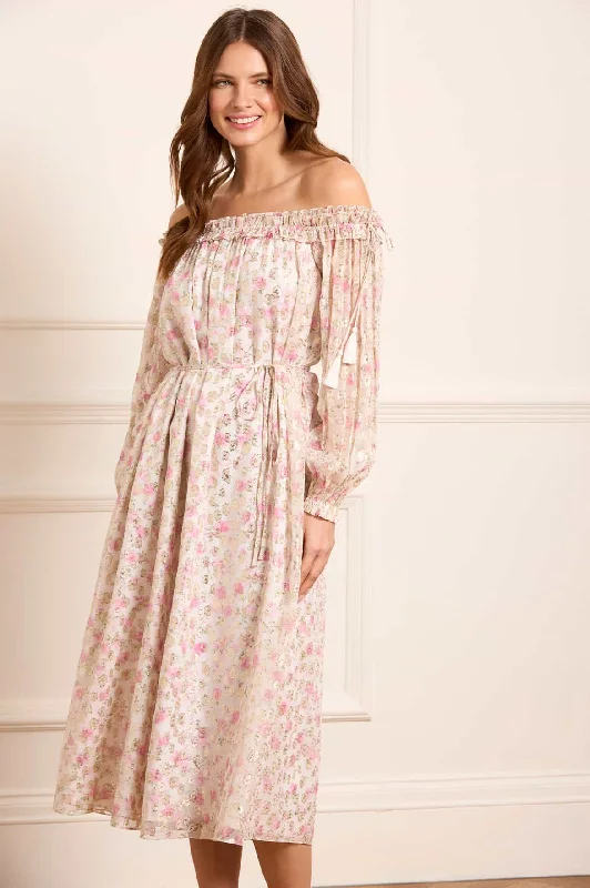 A - line midi dresses with floral prints for spring brunches Rose Ditsy Lurex Midaxi Dress A - line midi dresses with floral prints for spring brunches Rose Ditsy Lurex Midaxi Dress
