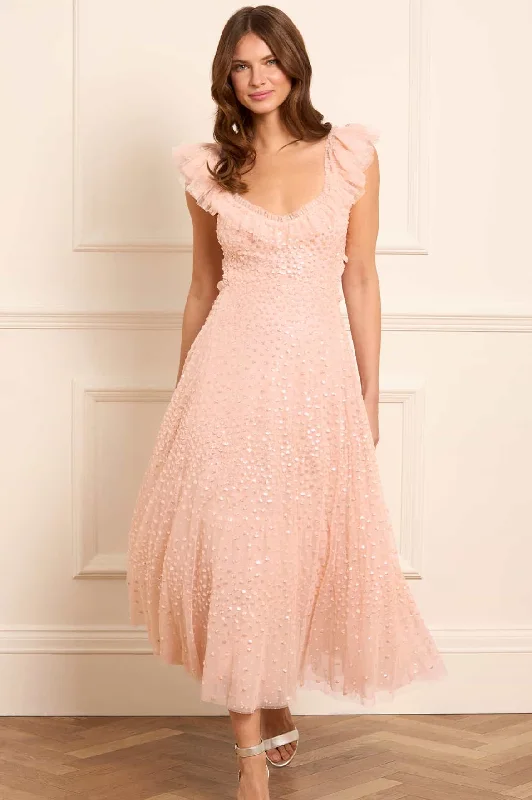 Midi dresses with printed lining for a hidden and stylish detail Scatter Dot Ruffle Backless Ballerina Dress Midi dresses with printed lining for a hidden and stylish detail Scatter Dot Ruffle Backless Ballerina Dress