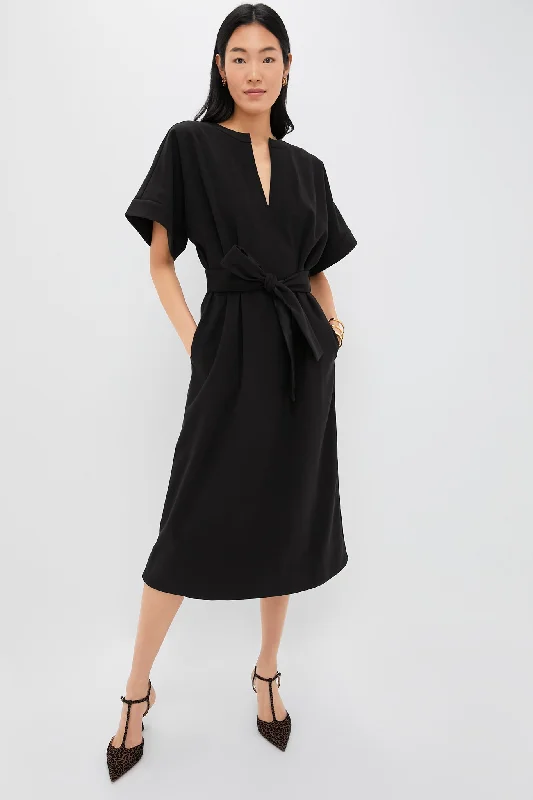 Midi dresses with lace - up fronts for a unique and adjustable style Black Double Face Flannel Gianna Dress Midi dresses with lace - up fronts for a unique and adjustable style Black Double Face Flannel Gianna Dress