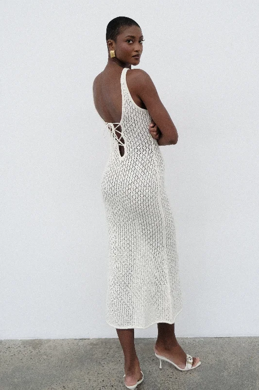 Midi dresses with ruched sleeves for a more fitted and stylish arm look Cordelia Crochet Fishtail Midi Dress - Ivory Midi dresses with ruched sleeves for a more fitted and stylish arm look Cordelia Crochet Fishtail Midi Dress - Ivory