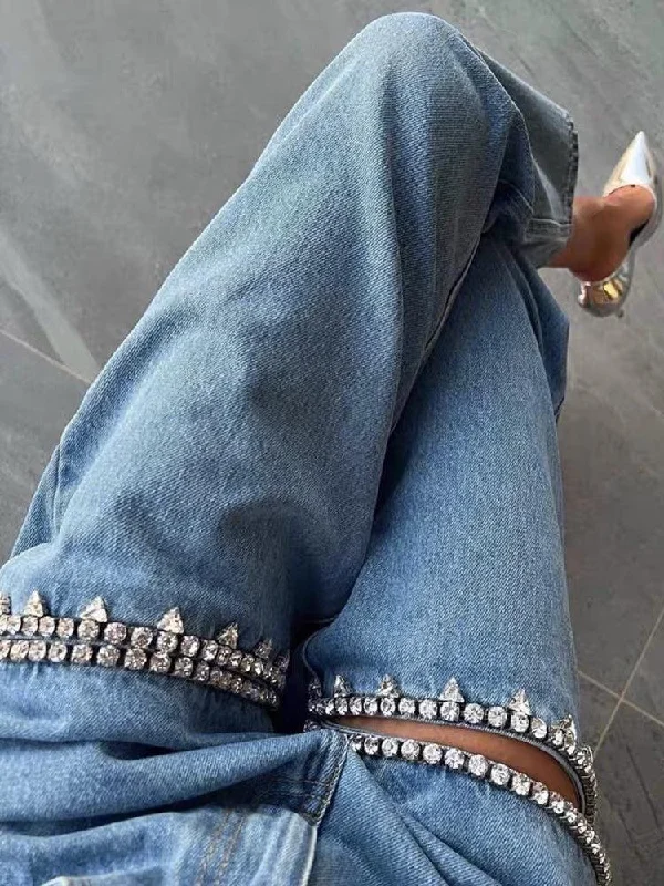 Stretch women jeans for enhanced mobility and comfortBaddie Embellished Cut-Out Jeans