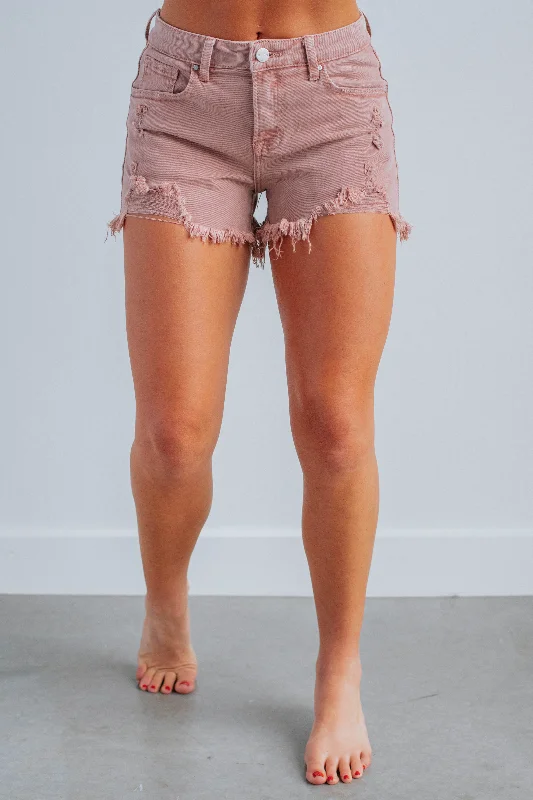 Plus Size Women's Denim Shorts with a Button - Fly in Dark Indigo for a Durable and Timeless StyleCharleigh Risen Shorts - Mauve Plus Size Women's Denim Shorts with a Button - Fly in Dark Indigo for a Durable and Timeless StyleCharleigh Risen Shorts - Mauve