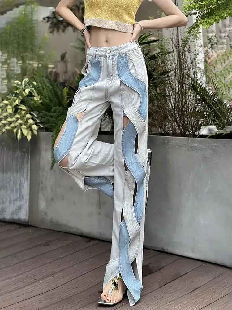 Stretch women jeans for enhanced mobility and comfortCut Out Patch Denim Jeans