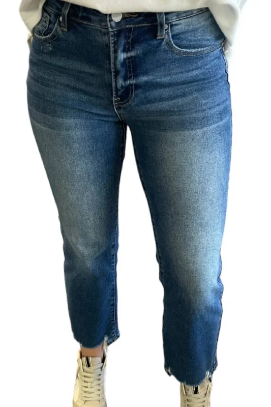 Distressed women jeans for a trendy and edgy lookHigh Rise Relaxed Straight Jeans In Dark Wash