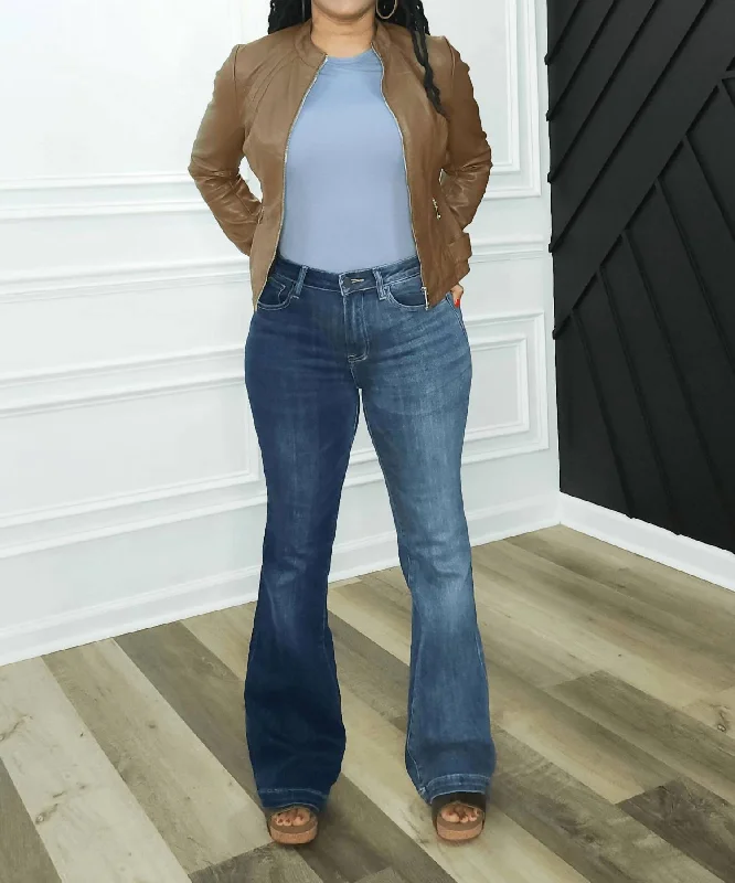 High - waisted women jeans for a flattering silhouetteHigh Rise Two Tone Flare Jeans In Blue