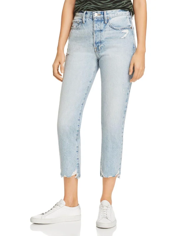 Acid - wash women jeans with a retro finishLe Original Womens Destroyed Denim Cropped Jeans